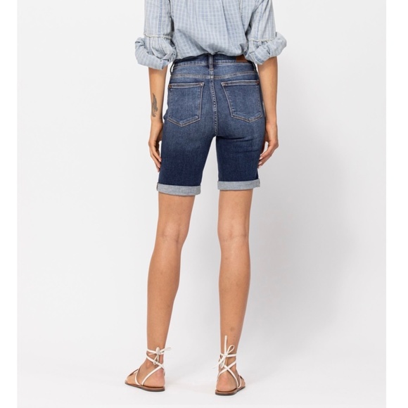 JUDY BLUE HI-RISE CUFFED BERMUDA SHORTS - Picture 2 of 5